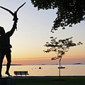 Lynch Park Statue at Sunrise Beverly MA trees
